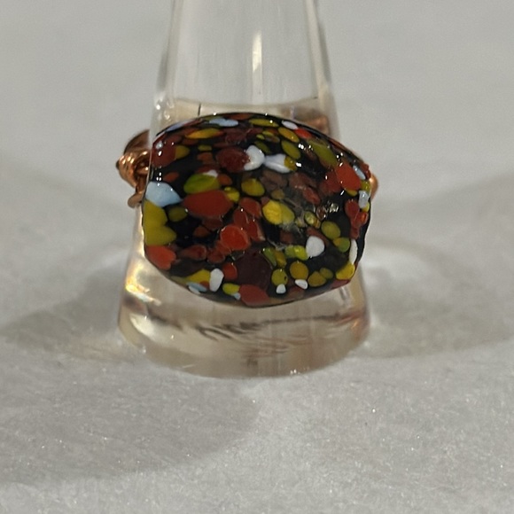 Handmade black ceramic copper color wire ring size 11 - Picture 2 of 3